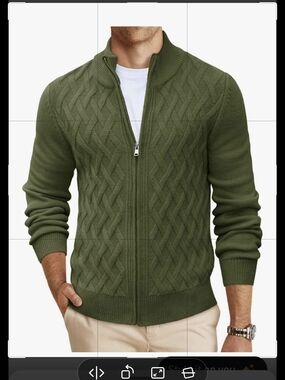 Men's Zip-Up Cable Knit Sweater Jacket